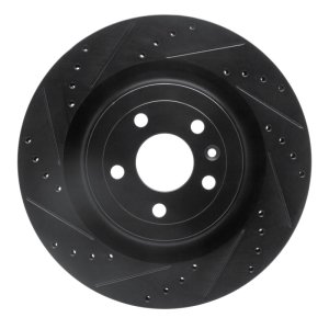 Ford Police Interceptor Sedan Brake Rotor (1) - Front Left - R1 Concepts - Drilled & Slotted - Black - `13-`19